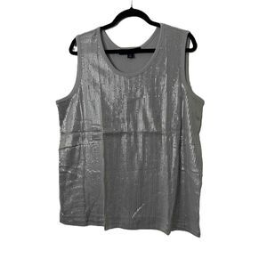 NWT Denim 24/7 Top Womens Size 1X Silver Sequined Sleeveless Tank Round Neck